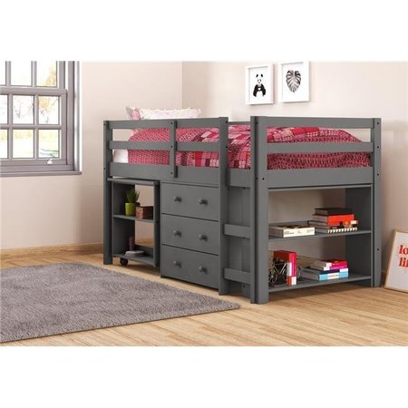 DONCO KIDS Donco kids PD-760DG Twin Low Study Loft with Desk; Chest & Bookcase - Dark Gray PD_760DG